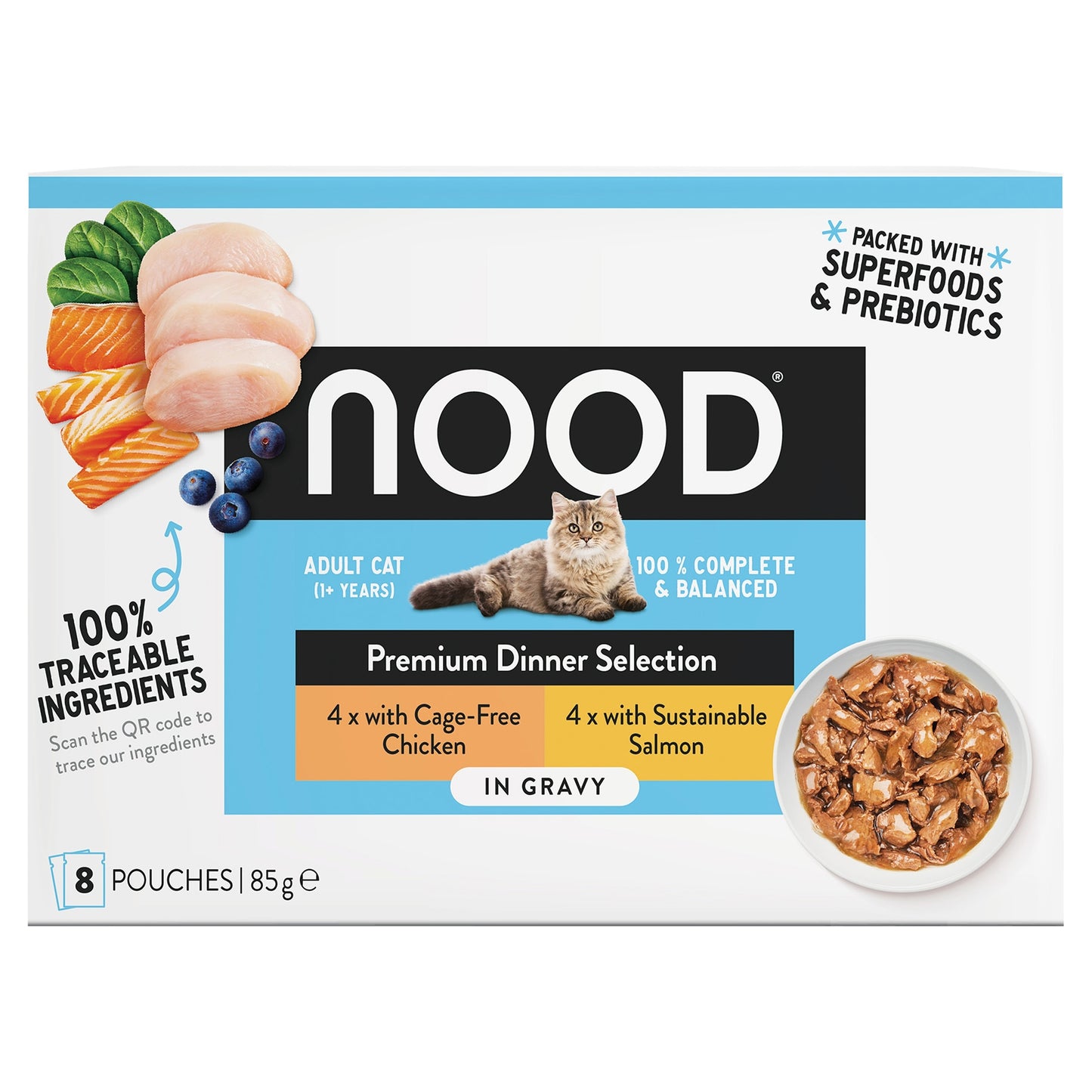 Nood Cat Dinner Selection Chicken & Salmon In Gravy 8X85g — image 1