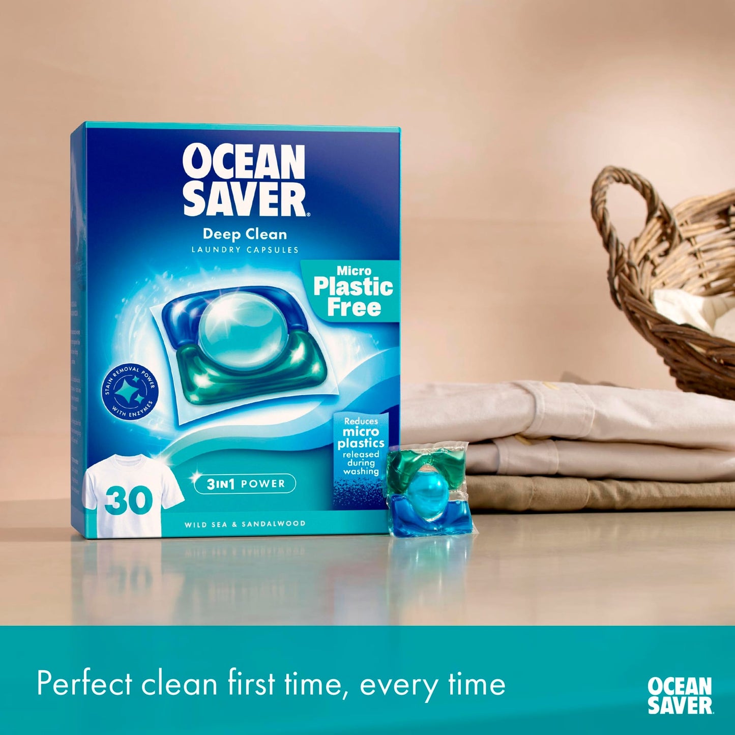 OceanSaver Plastic Free 30 Deep Clean Washing Capsules Wild Sea & Sandalwood 420ml — image 3
