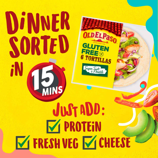 OLD EL Paso 6 Regular Gluten Free Tortilla Wraps 216g