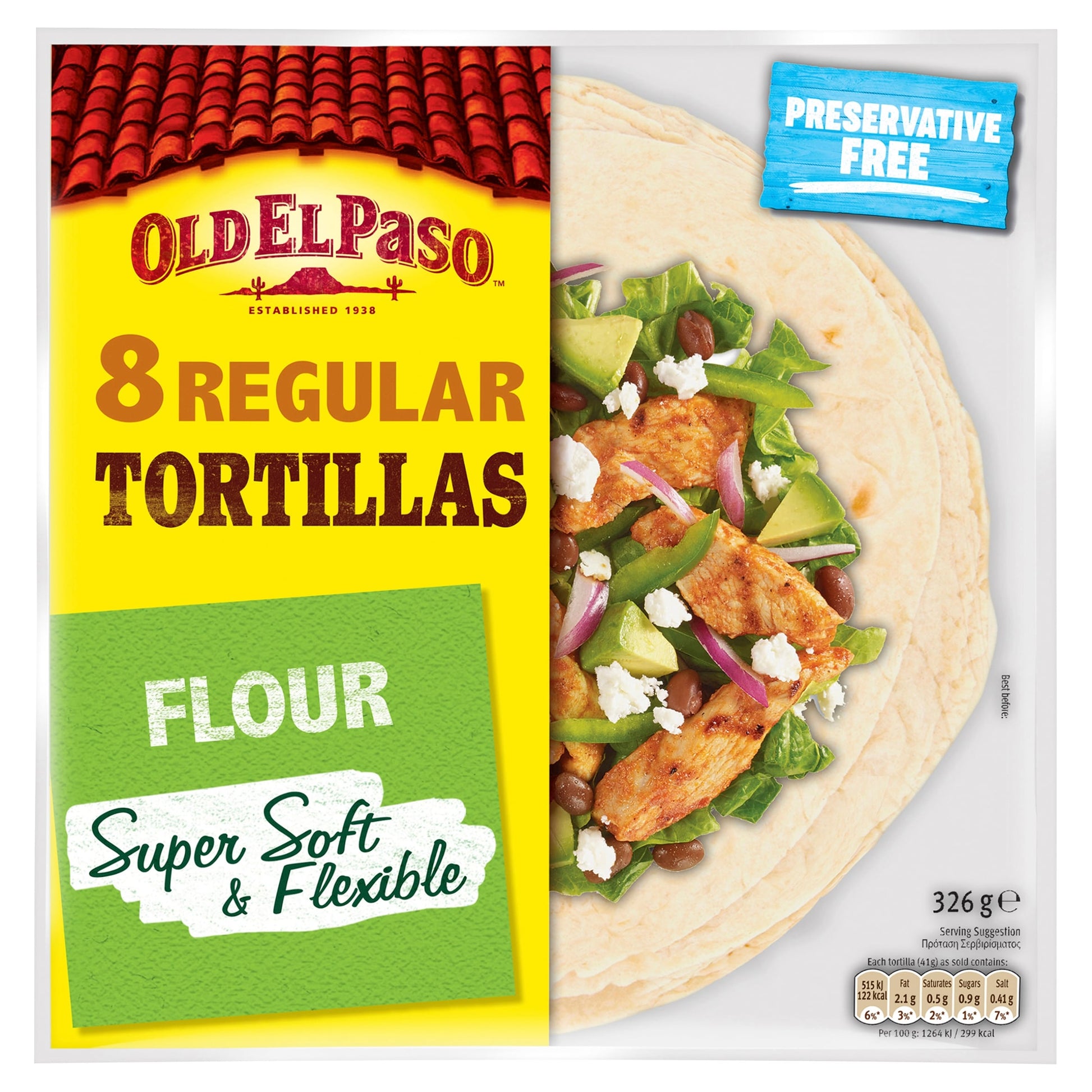 Old El Paso Regular Super Soft Flour Tortillas Wraps 8Pk 326G — image 1