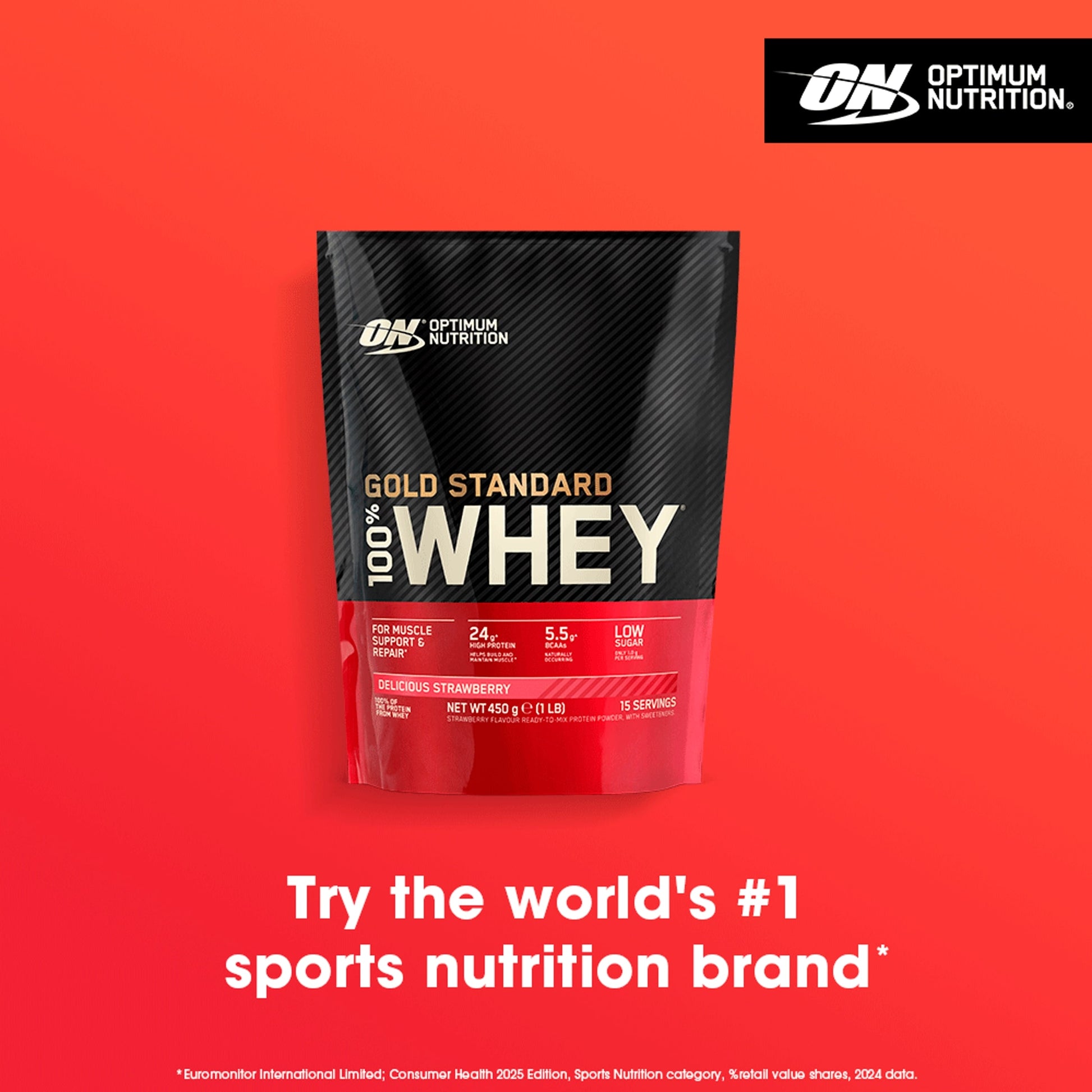 Optimum Nutrition Gold Standard 100% Whey Protein Powder - Delicious Strawberry 450g — image 3
