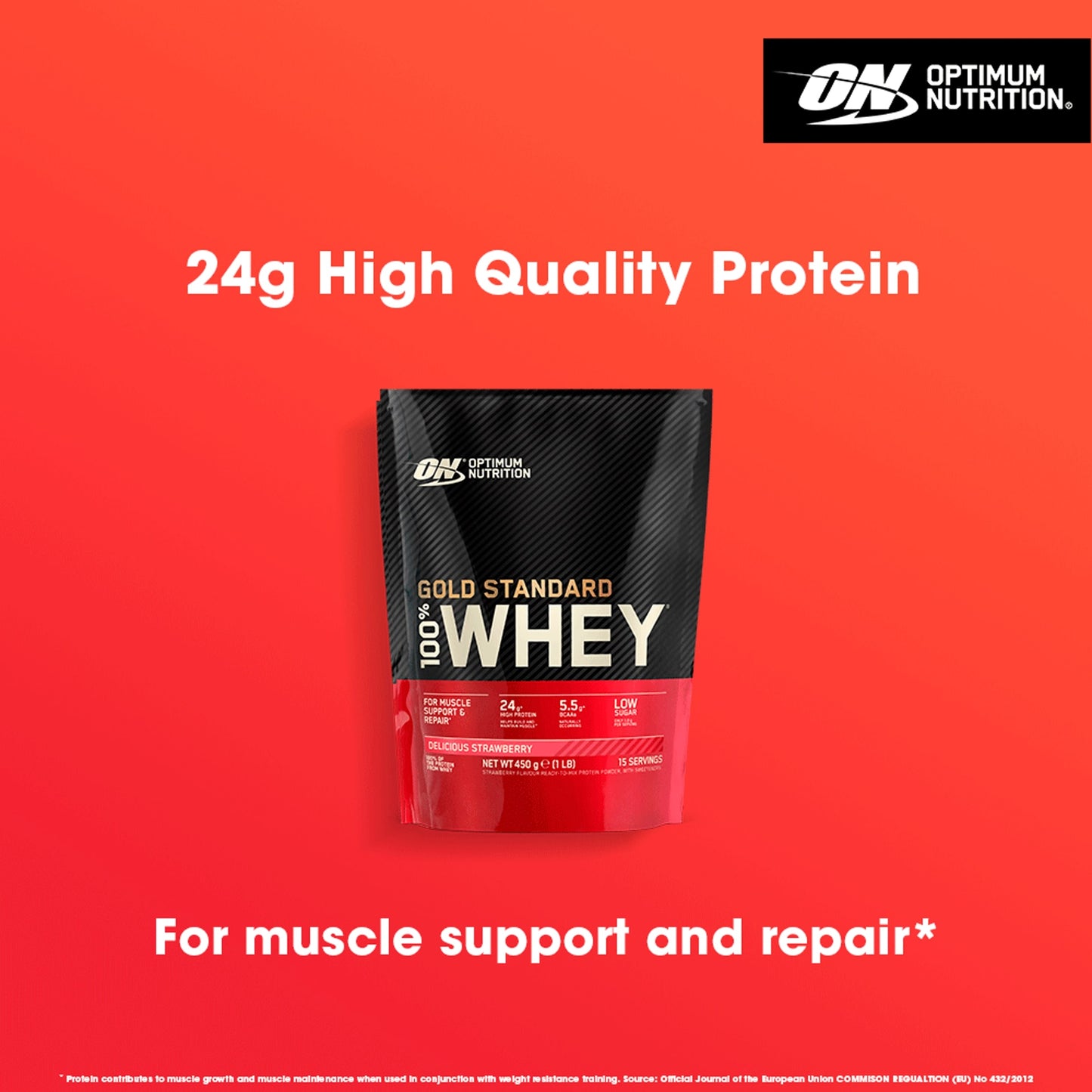 Optimum Nutrition Gold Standard 100% Whey Protein Powder - Delicious Strawberry 450g — image 4