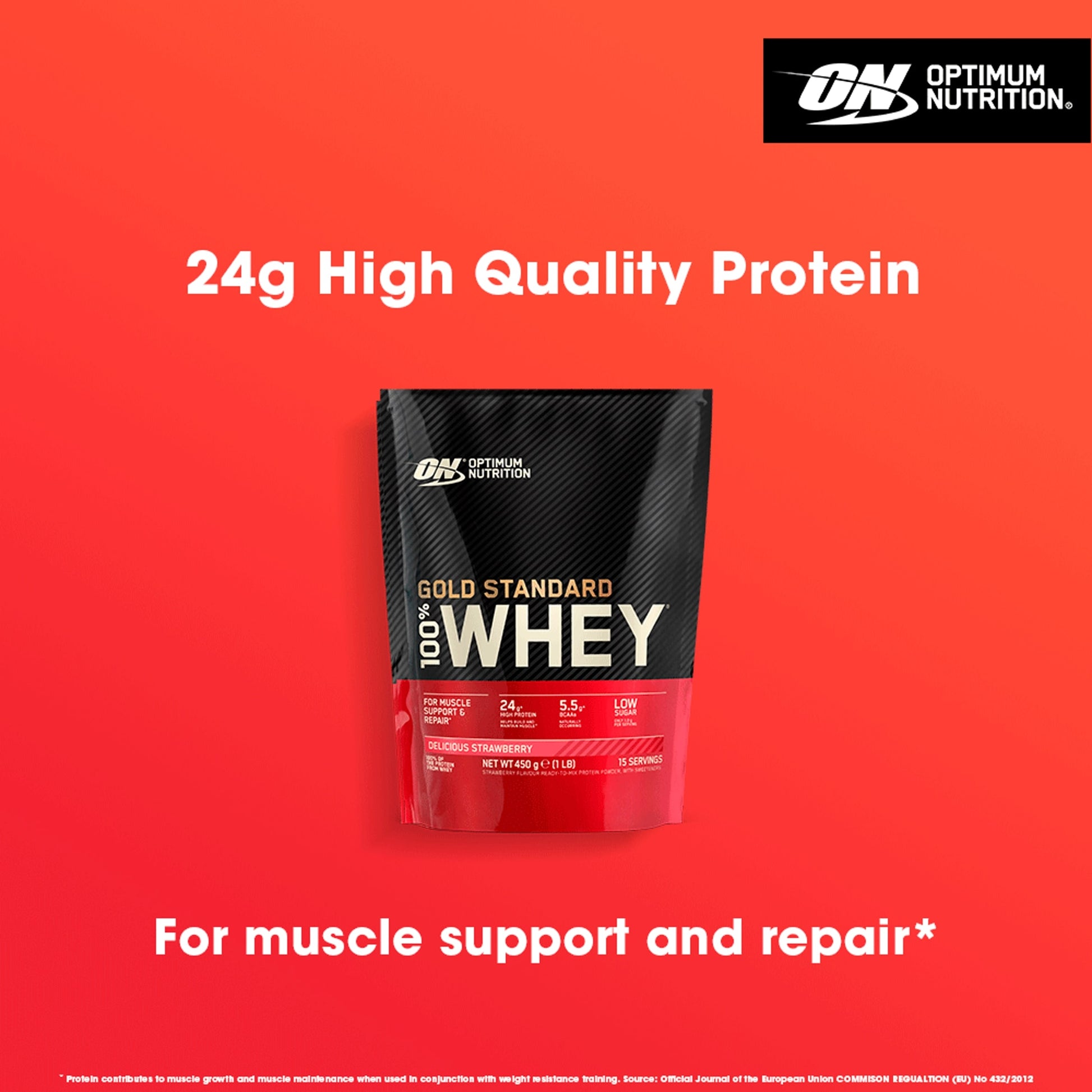 Optimum Nutrition Gold Standard 100% Whey Protein Powder - Delicious Strawberry 450g — image 4