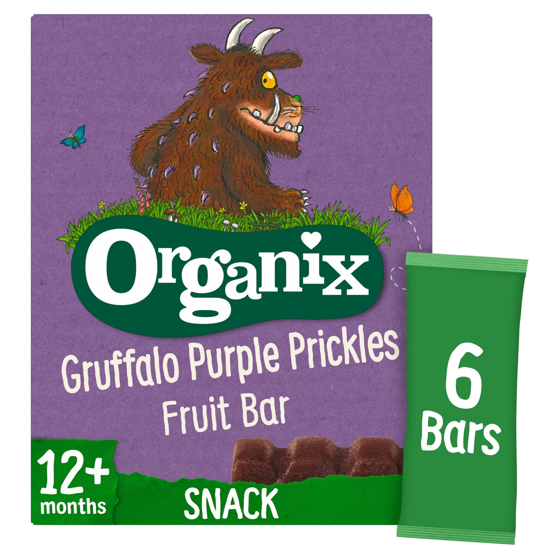 Organix Gruffalo Purple Prickles Blackcurrant & Date Organic Fruit Bars Toddler Snack Multipack 6 x 17g — image 1