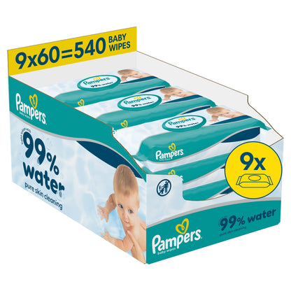 Pampers 99% Water Baby Wipes 9x 60 Wipes — image 1