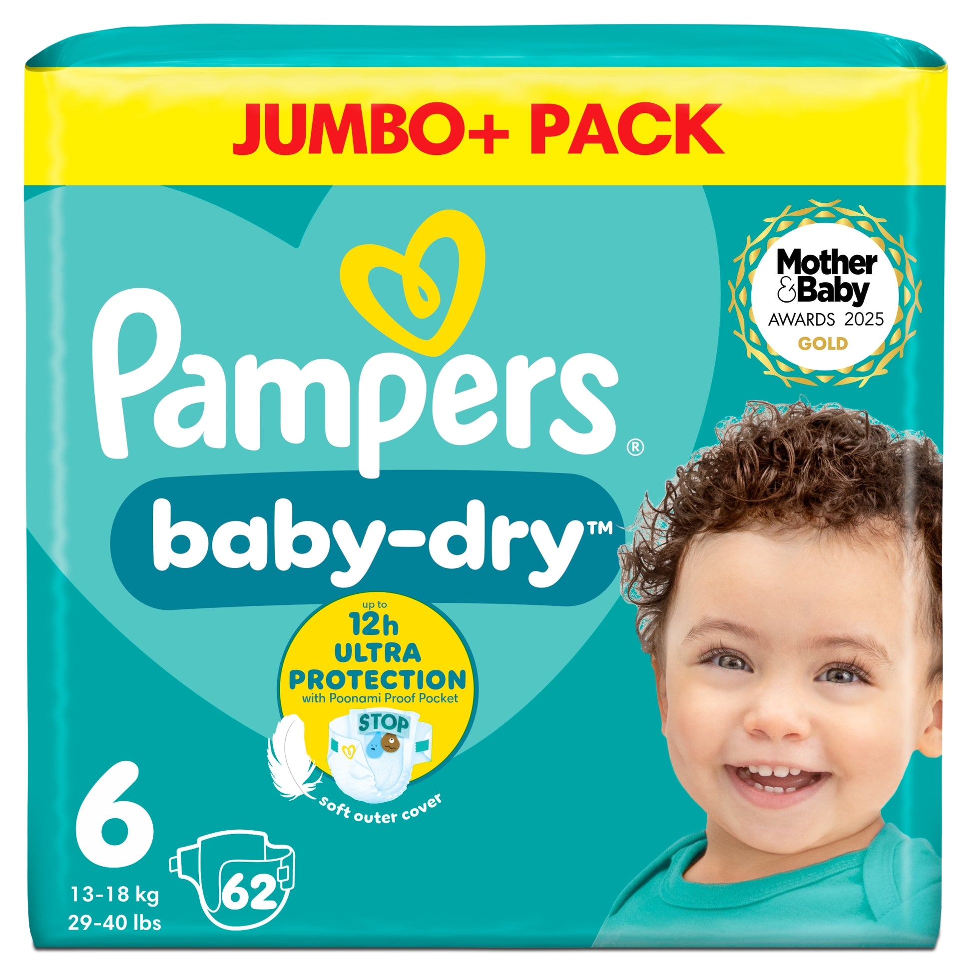 Pampers Baby Dry 6 Jumbo+ 62 Nappies — image 1