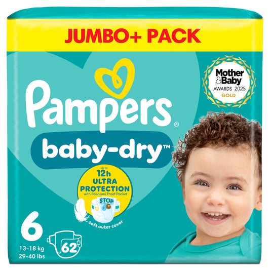 Pampers Baby Dry 6 Jumbo+ 62 Nappies — image 1