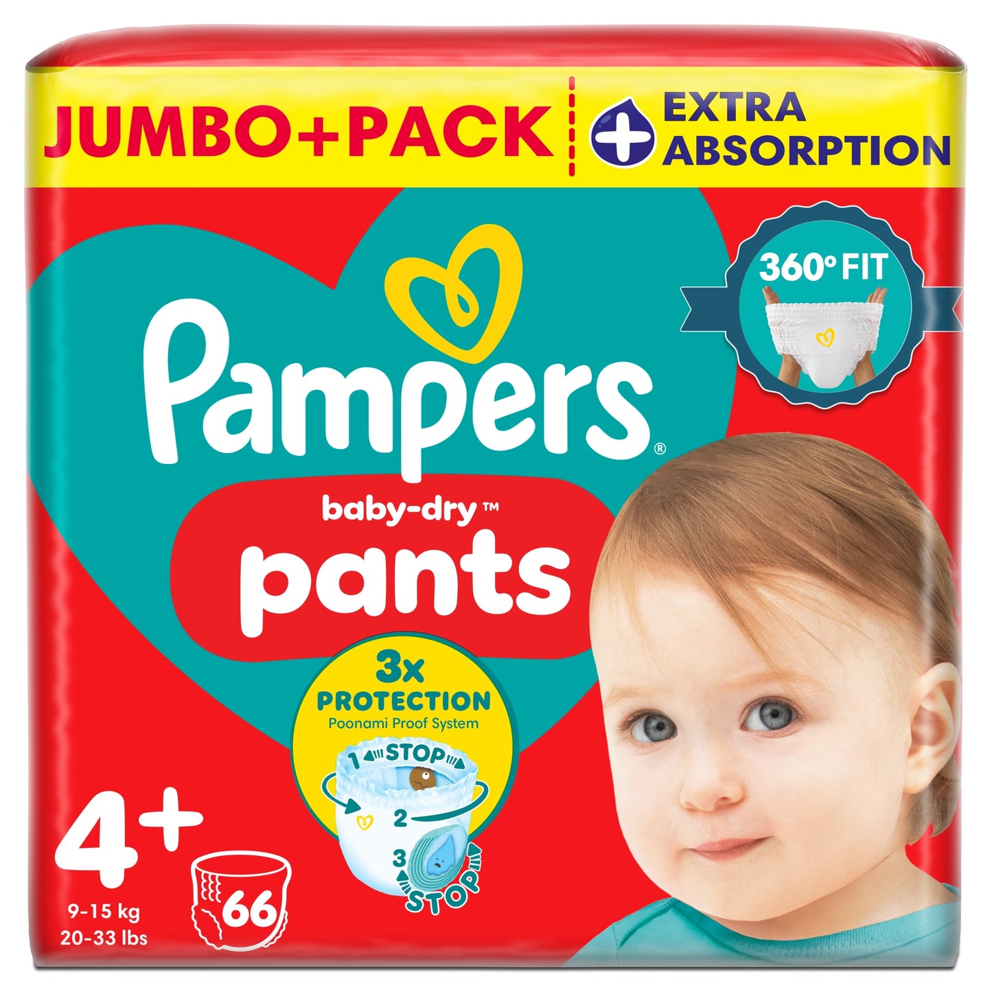 Pampers Baby-Dry Nappy Pants Size 4+ Jumbo+ Pack 66 Pack — image 1