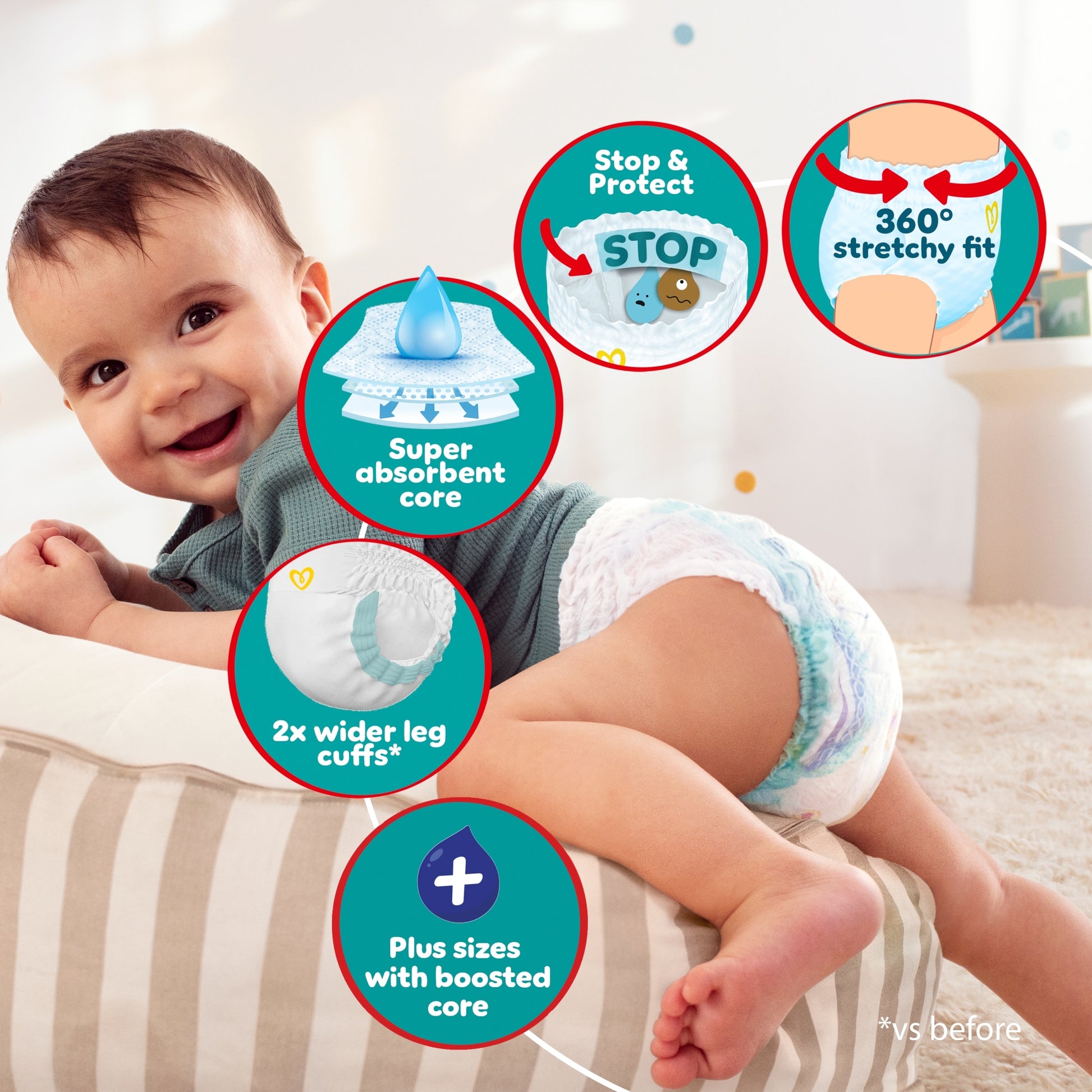 Pampers Baby-Dry Nappy Pants Size 4+ Jumbo+ Pack 66 Pack — image 3