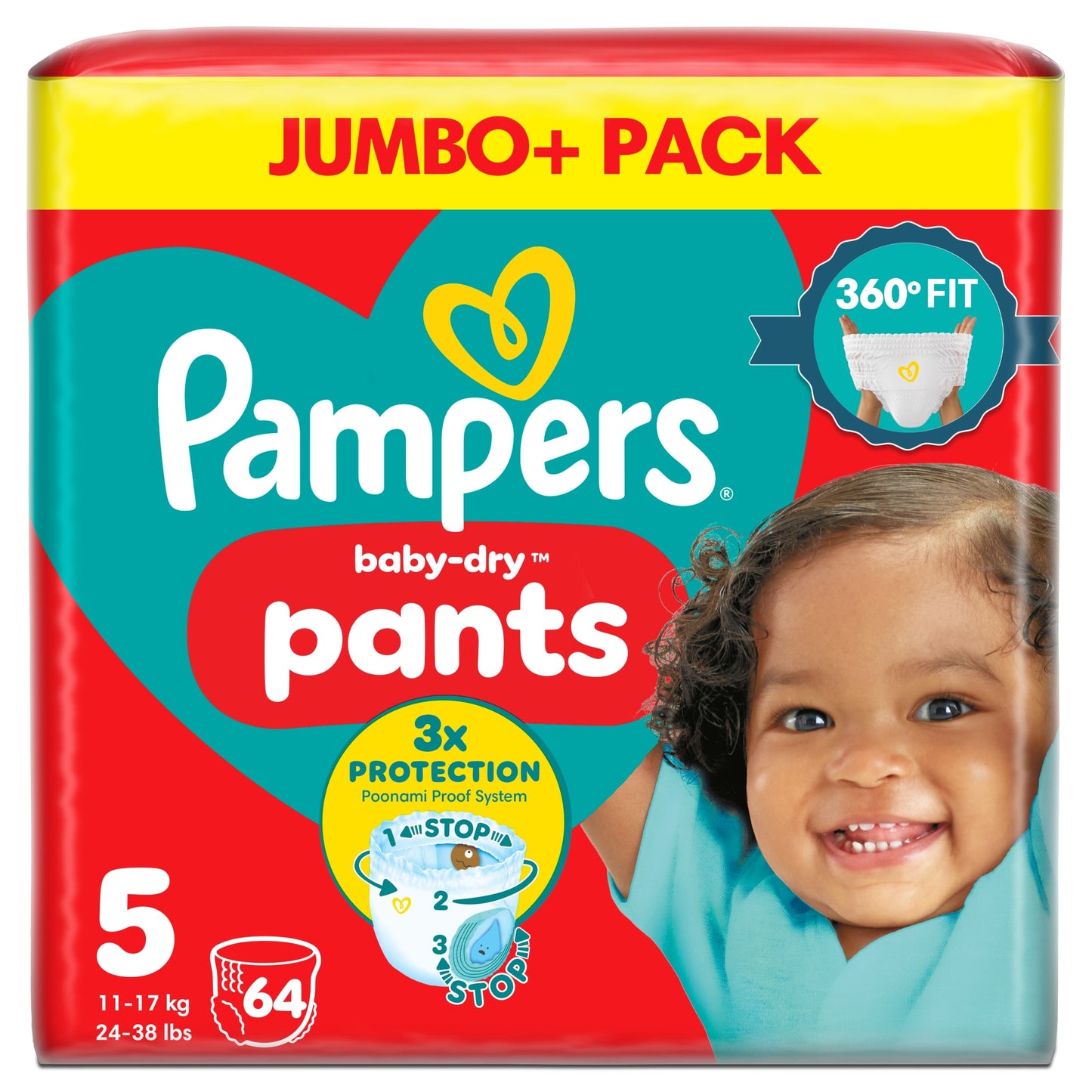 Pampers Baby Dry Nappy Pants Size 5 Jumbo+ 64 Pack — image 1