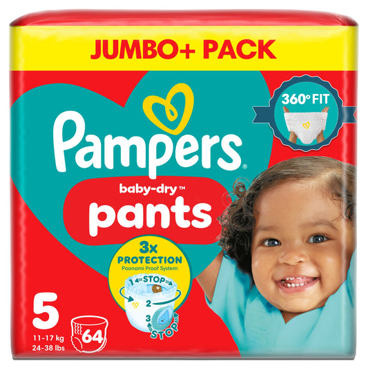 Pampers Baby Dry Nappy Pants Size 5 Jumbo+ 64 Pack — image 1