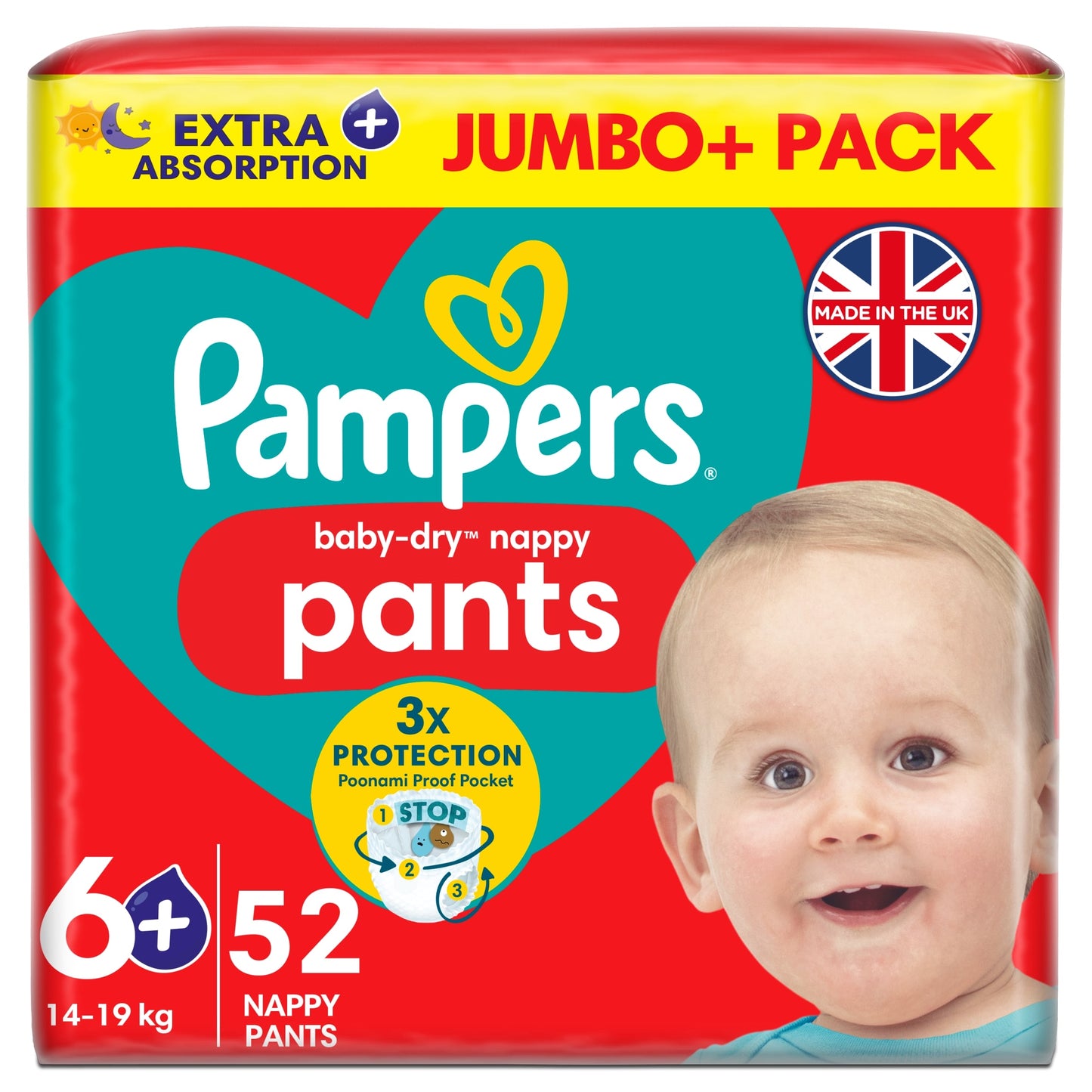 Pampers Baby-Dry Nappy Pants Size 6+ Jumbo+ Pack 52 Pack — image 1