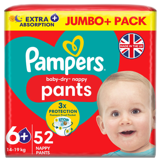 Pampers Baby-Dry Nappy Pants Size 6+ Jumbo+ Pack 52 Pack — image 1