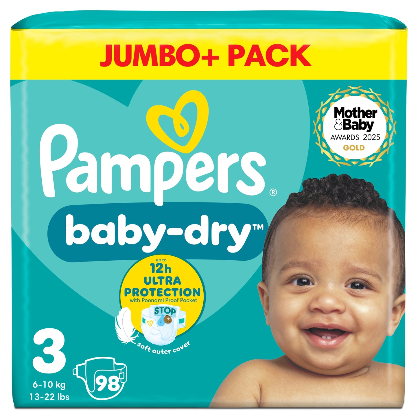 Pampers Baby Dry Size 3 Nappies Jumbo+ 98 Pack — image 1