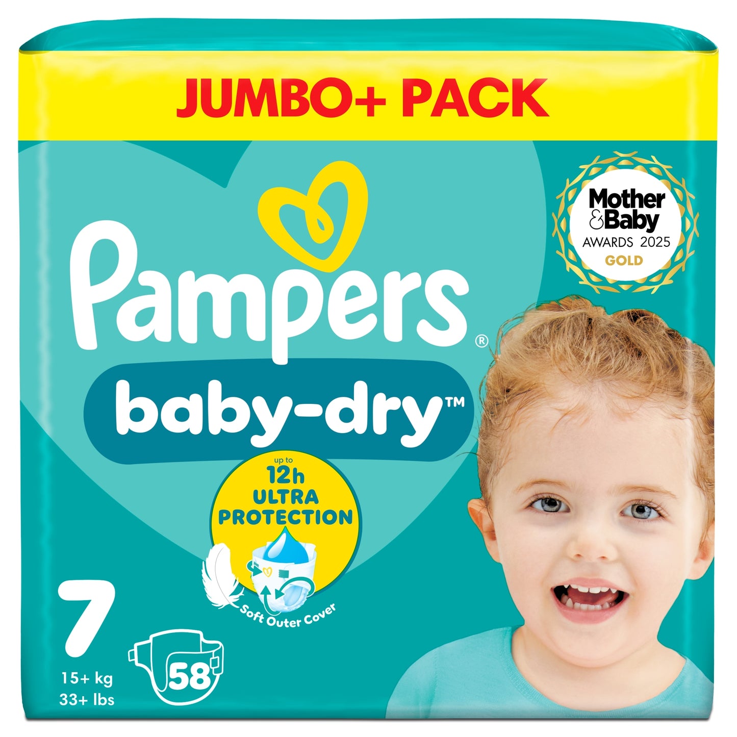 Pampers Baby Dry Size 7 Jumbo+ Pack 58 Nappies — image 1