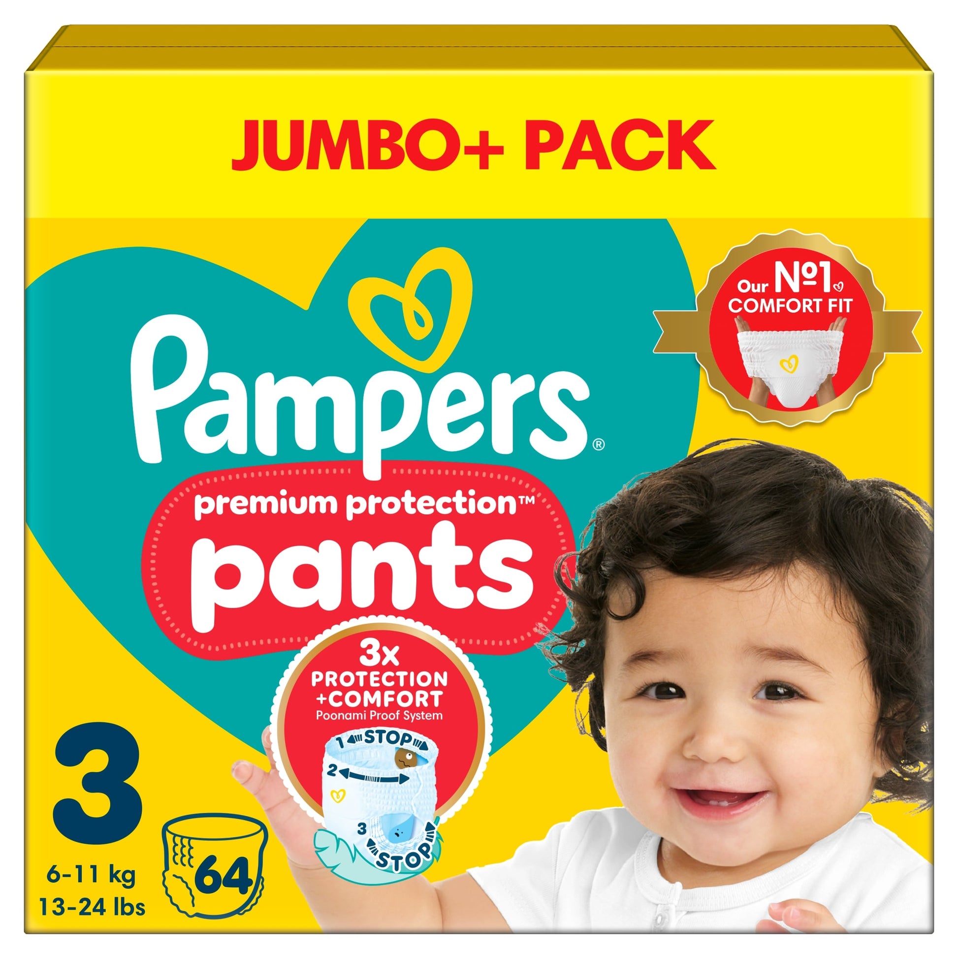 Pampers New Baby Nappy Pants Size 3 Jumbo Pack 64 Nappies — image 1