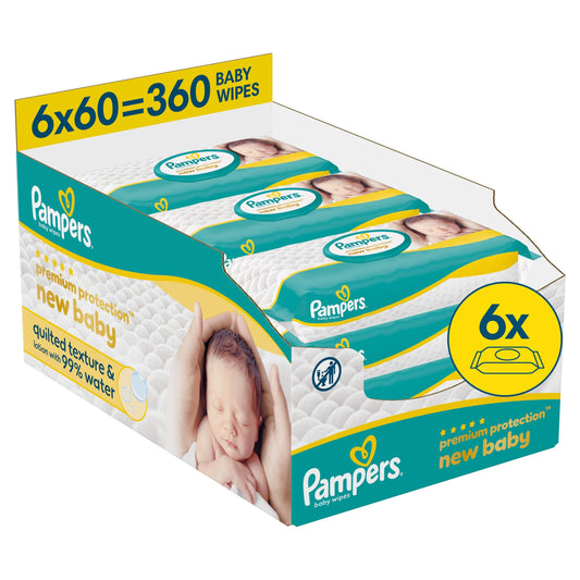Pampers Premium Protection New Baby Wipes 6x 60 Wipes — image 1