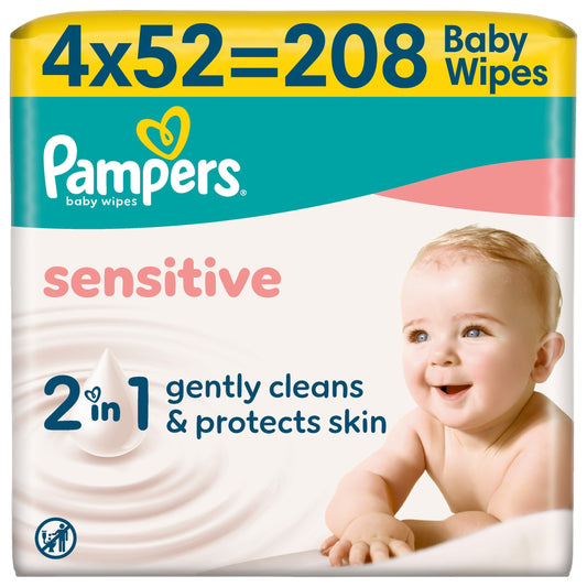 Pampers Sensitive Baby Wipes 0% Plastic 4 x 52 Wipes — image 1