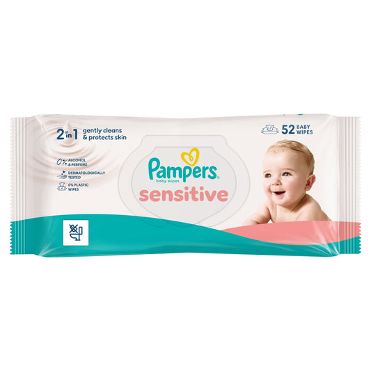 Pampers Sensitive Baby Wipes Plastic Free 52 Pack — image 1