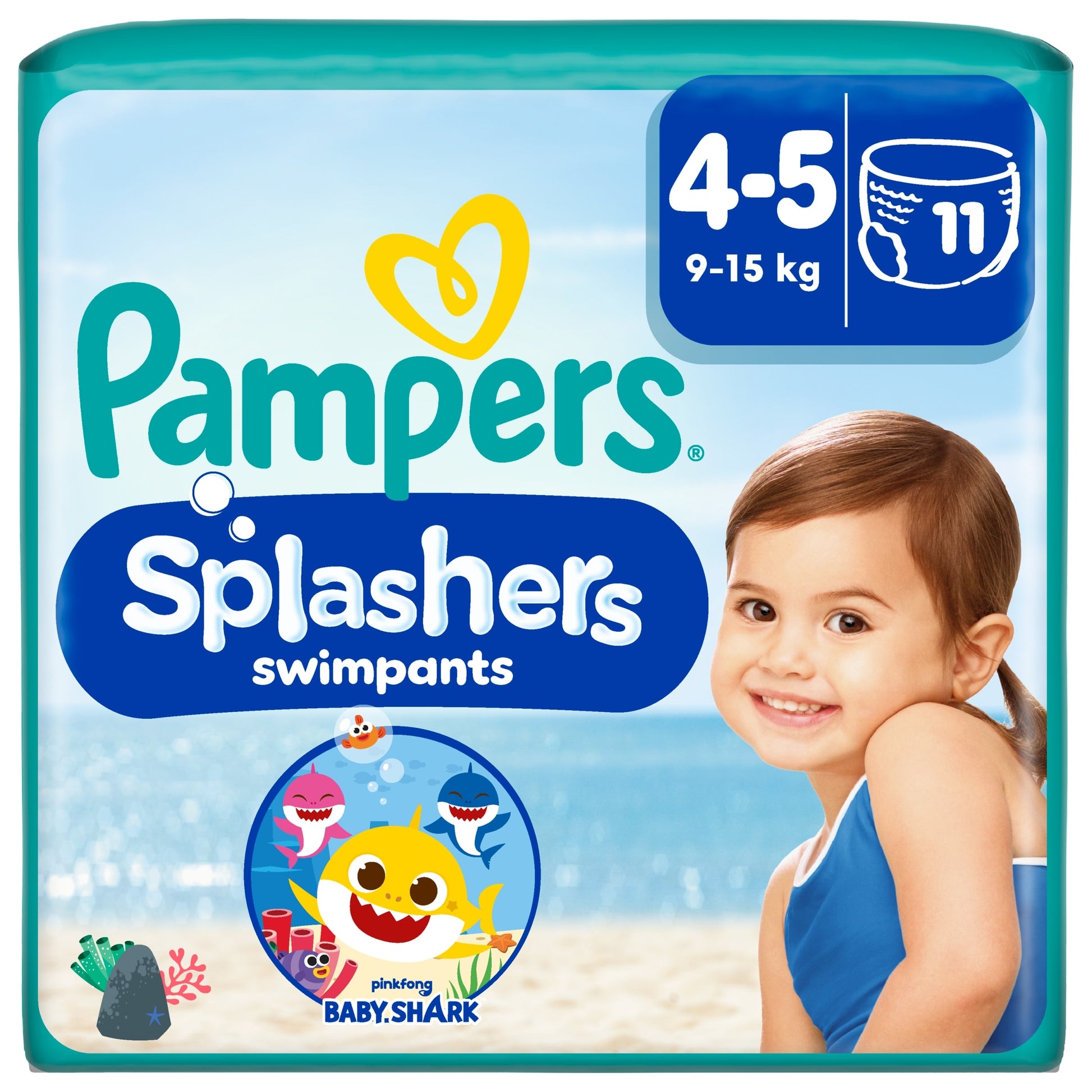 Pampers Splasher Baby Shark Size 4-5 Swim Nappies 11 Pack — image 1