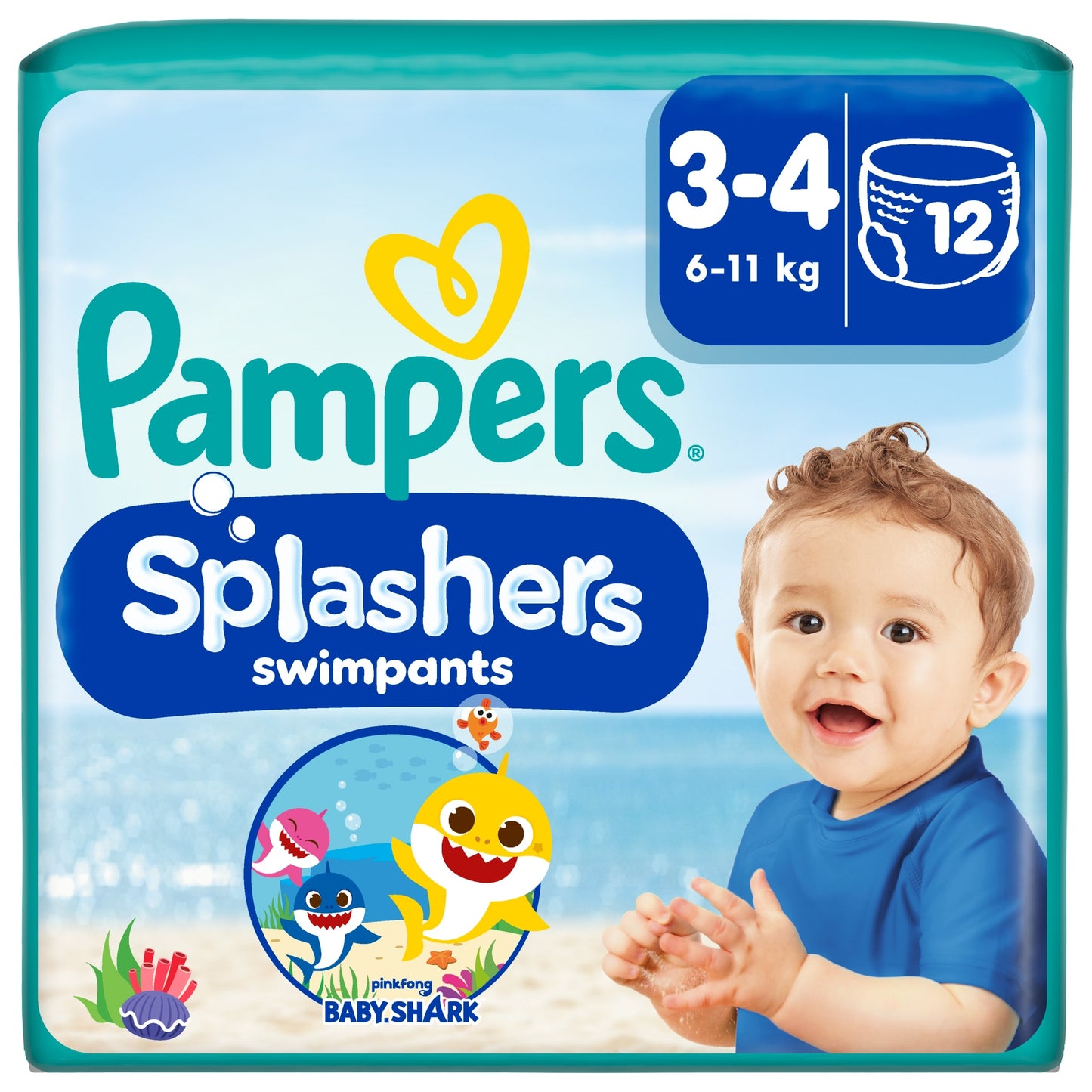 Pampers Splashers Baby Shark Size 3-4 Swim Nappies 12 Pack — image 1