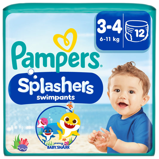 Pampers Splashers Baby Shark Size 3-4 Swim Nappies 12 Pack — image 1