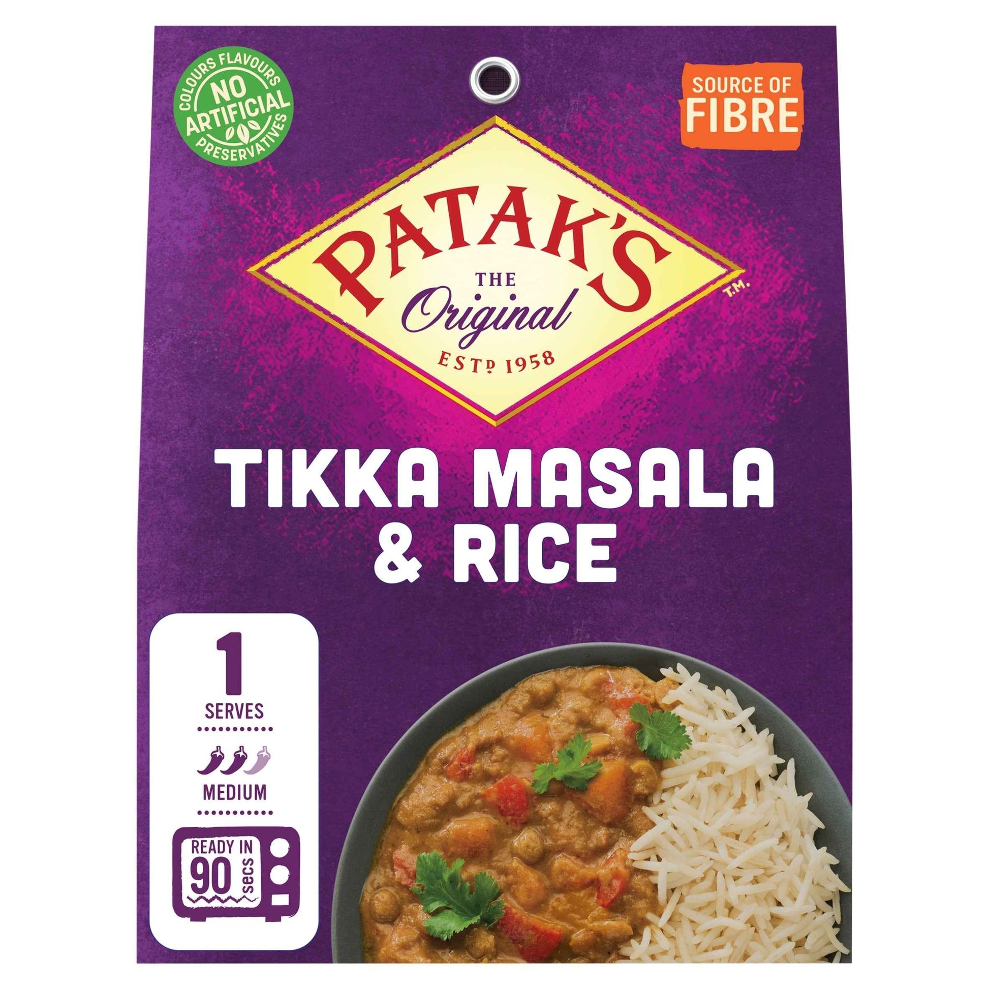 PATAK'S Tikka Masala Curry & Rice Ready Meal Kit 250g