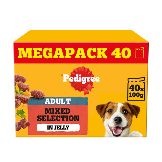 PEDIGREE Adult Wet Dog Food Pouches Mixed Selection in Jelly 40x100g Mega Pack — image 1