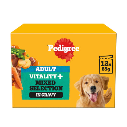 PEDIGREE Vitality plus Adult Wet Dog Food Pouches Mixed Selection in Gravy 12x85g — image 1