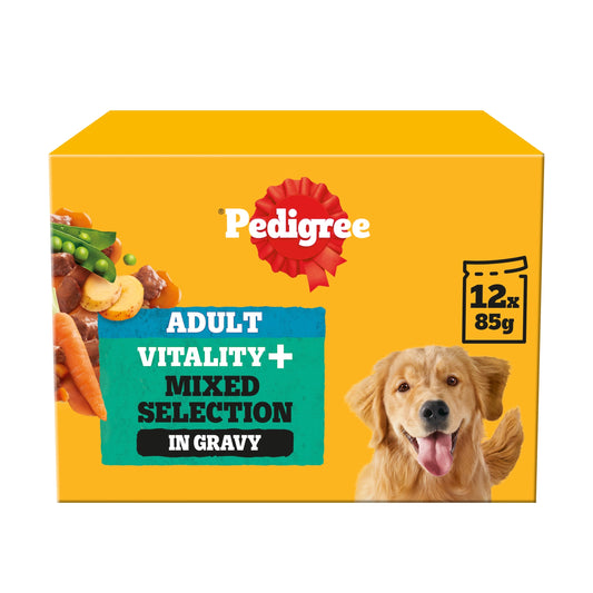 PEDIGREE Vitality plus Adult Wet Dog Food Pouches Mixed Selection in Gravy 12x85g — image 1