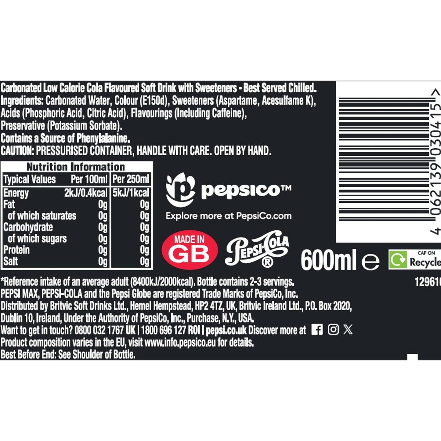 PEPSI MAX NO SUGAR 600ML — image 3