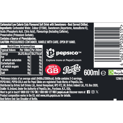 PEPSI MAX NO SUGAR 600ML — image 3