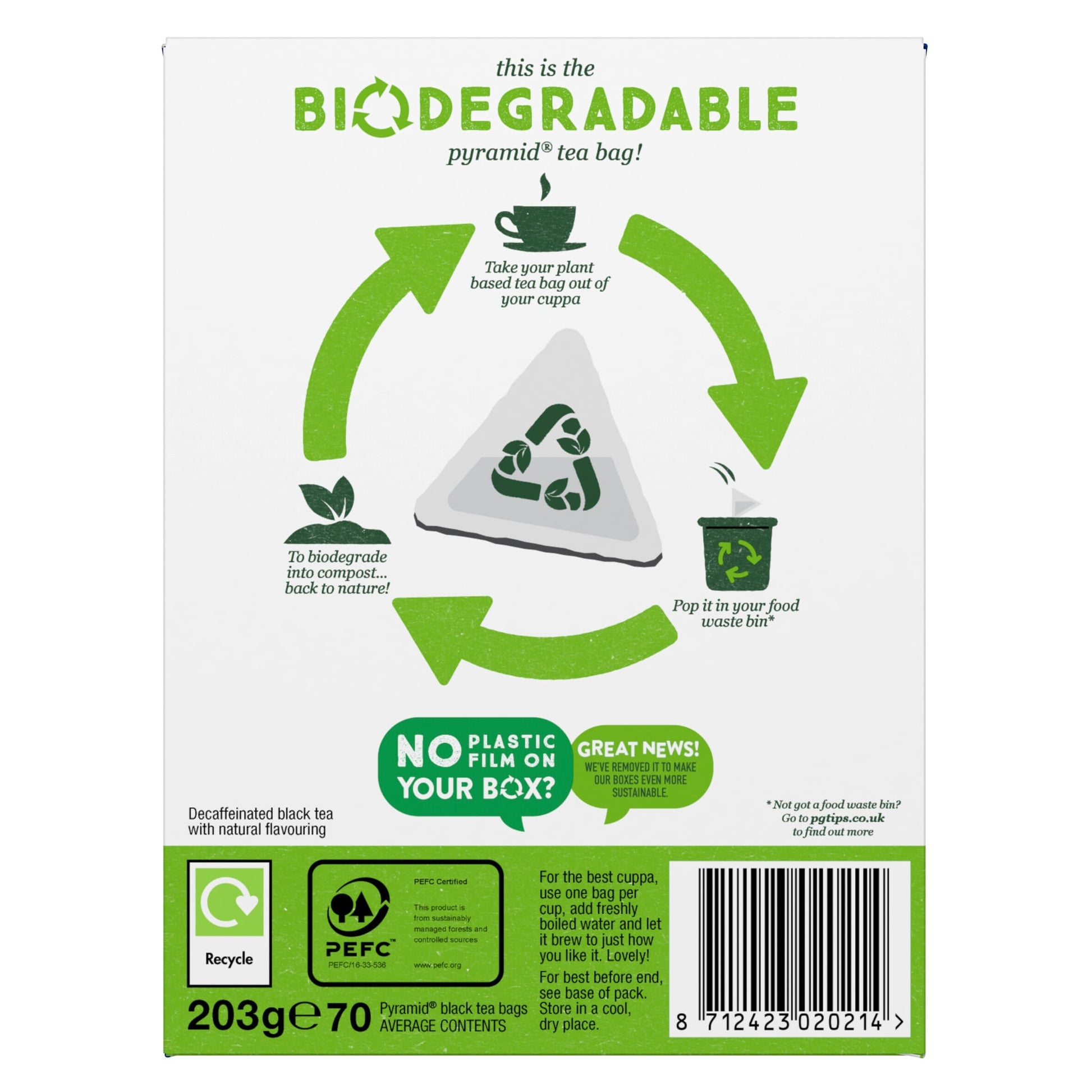 PG Tips Decaf Black Tea 70 Tea Bags 203g — image 2