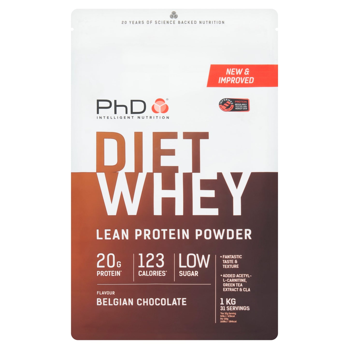 PhD Diet Whey Protein Powder - Belgian Chocolate 1kg — image 1