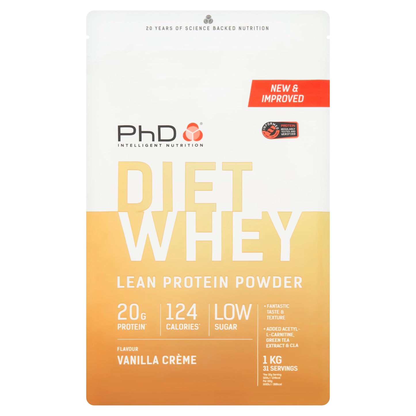 PhD Diet Whey Protein Powder - Vanilla CrÃ¨me 1kg — image 1