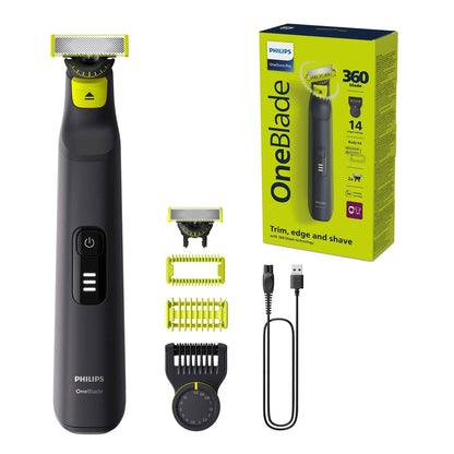 PHILIPS Oneblade Pro 360 Beard Trimmer, Face & Body, 14-in-1,travel