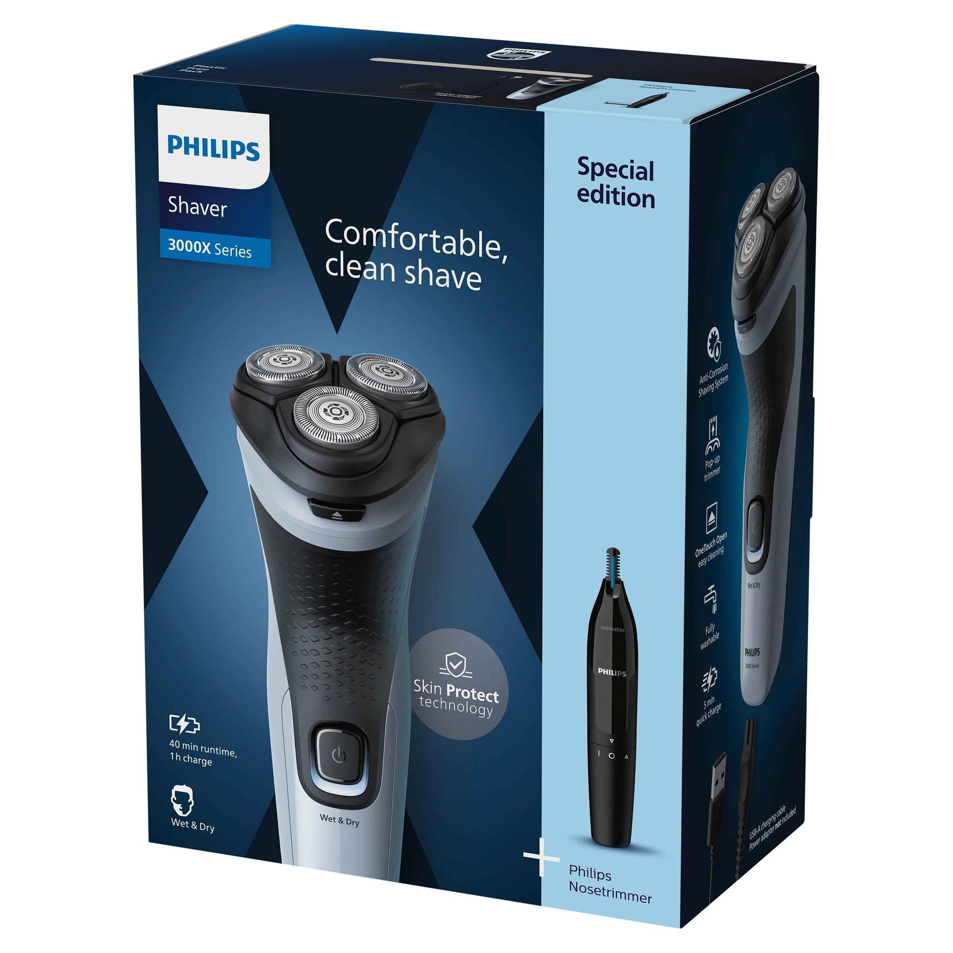 PHILIPS Series 3000x Wet & Dry Electric Shaver, 27 Powercut Blade, 4d