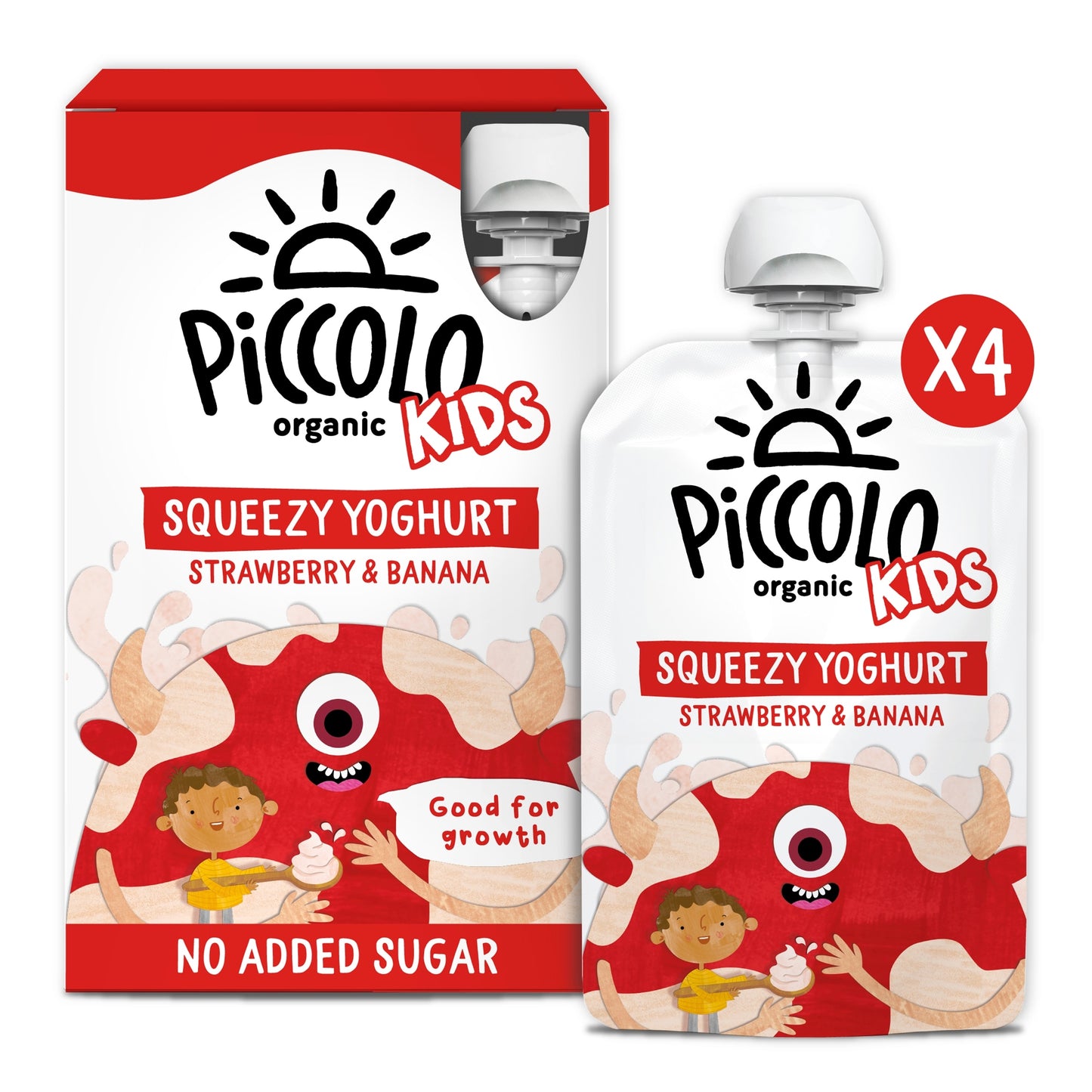 Piccolo Organic Kids Squeezy Yoghurt - Strawberry & Banana 4x100g — image 1