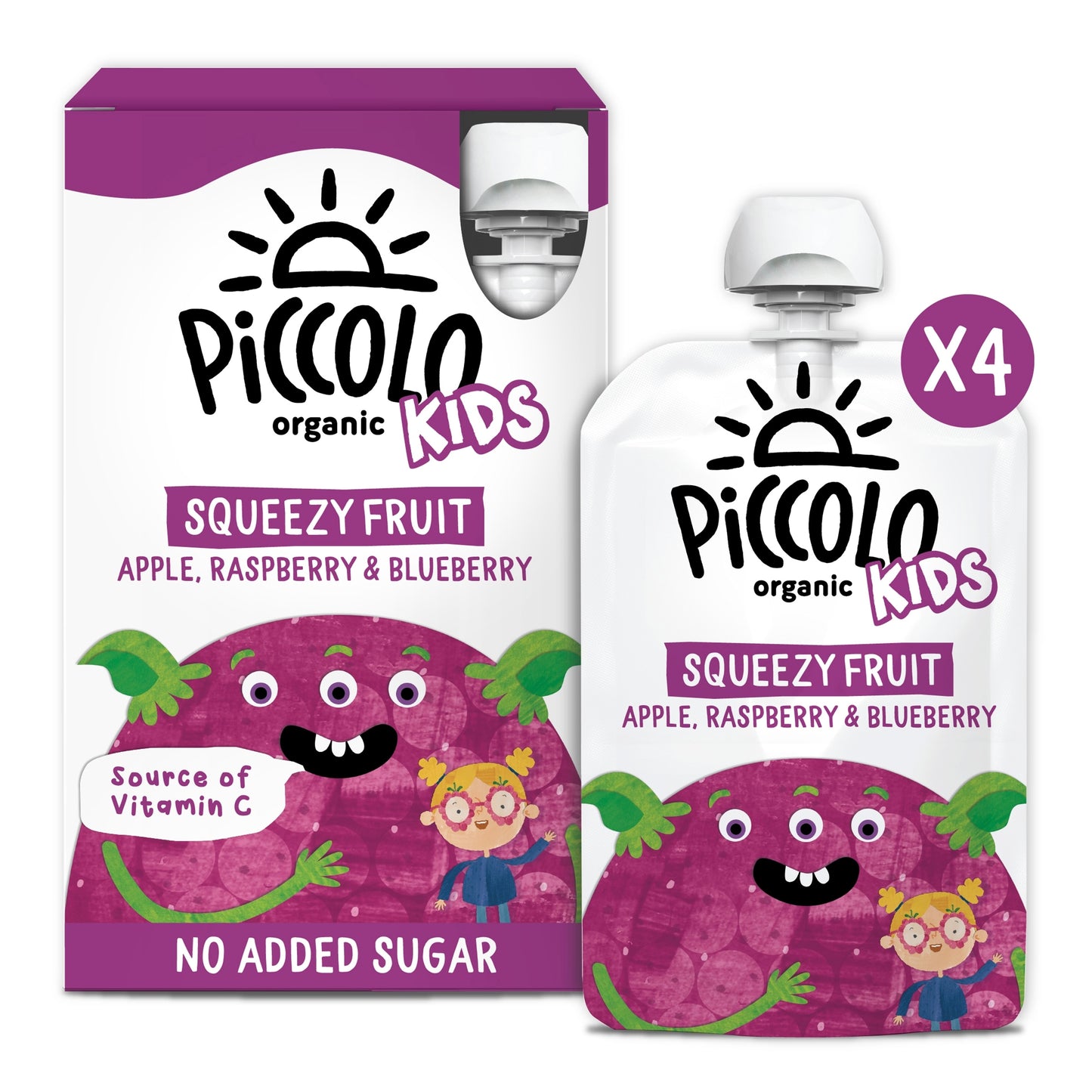 Piccolo Organic Squeezy Fruit Apple Raspberry & Blueberry 4X90g — image 1