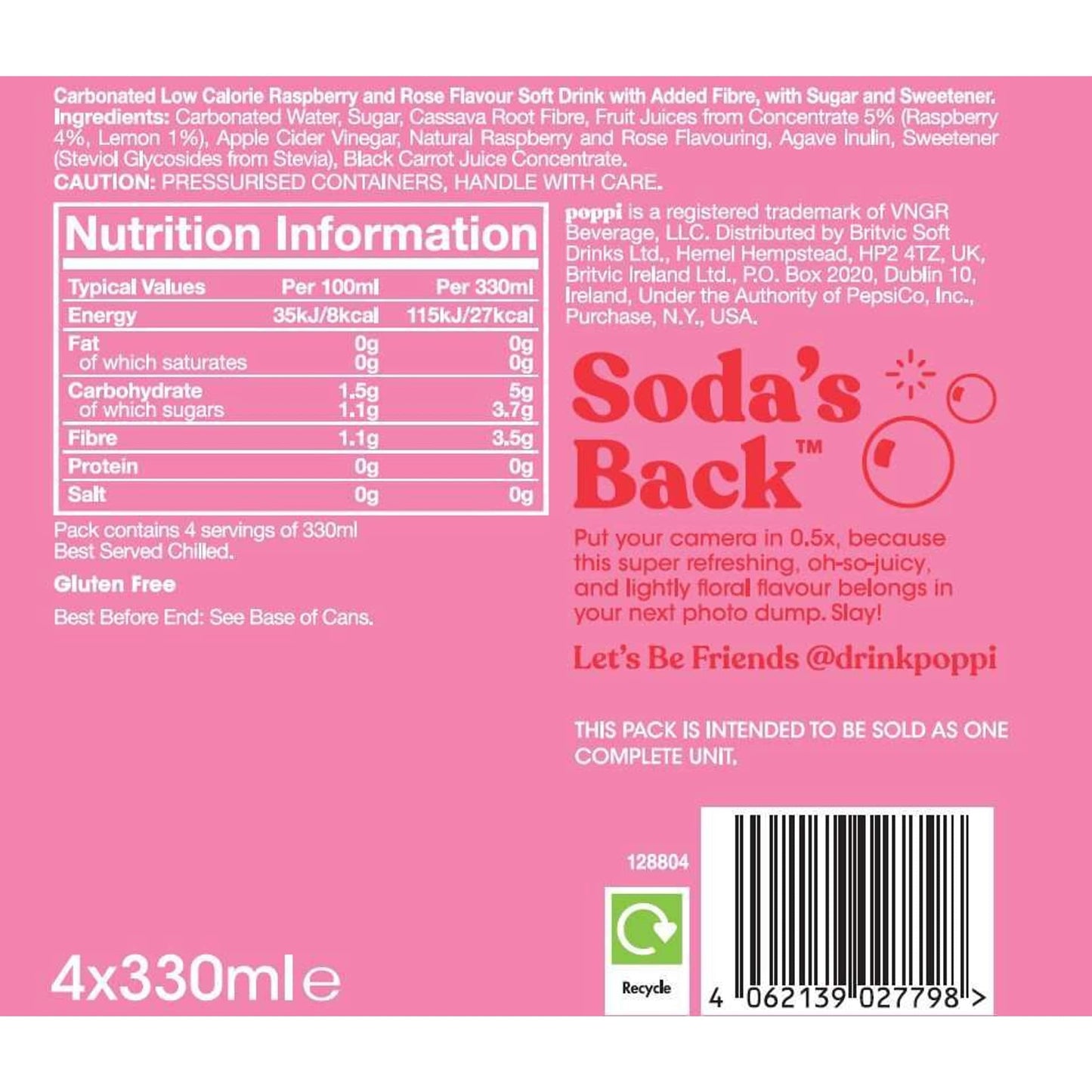Poppi Raspberry & Rose Soda Cans 4x330ml — image 4