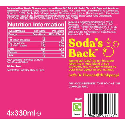 Poppi Strawberry & Lemon Soda Cans 4x330ml — image 4