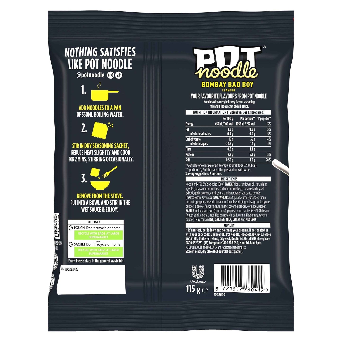 POT NOODLE Bombay Badboy Instant Noodles 115g