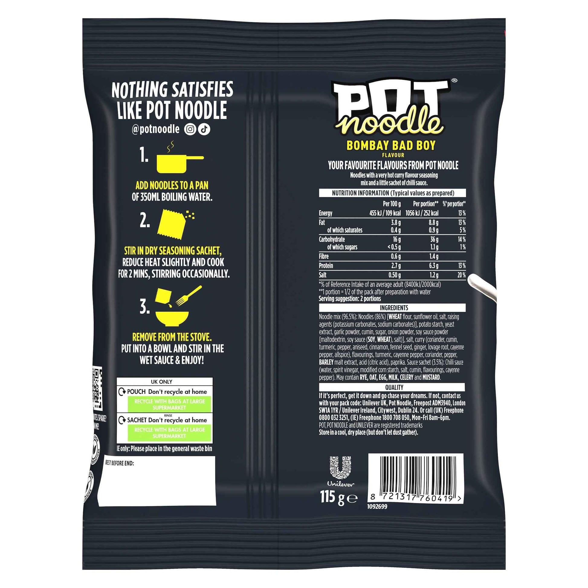 POT NOODLE Bombay Badboy Instant Noodles 115g