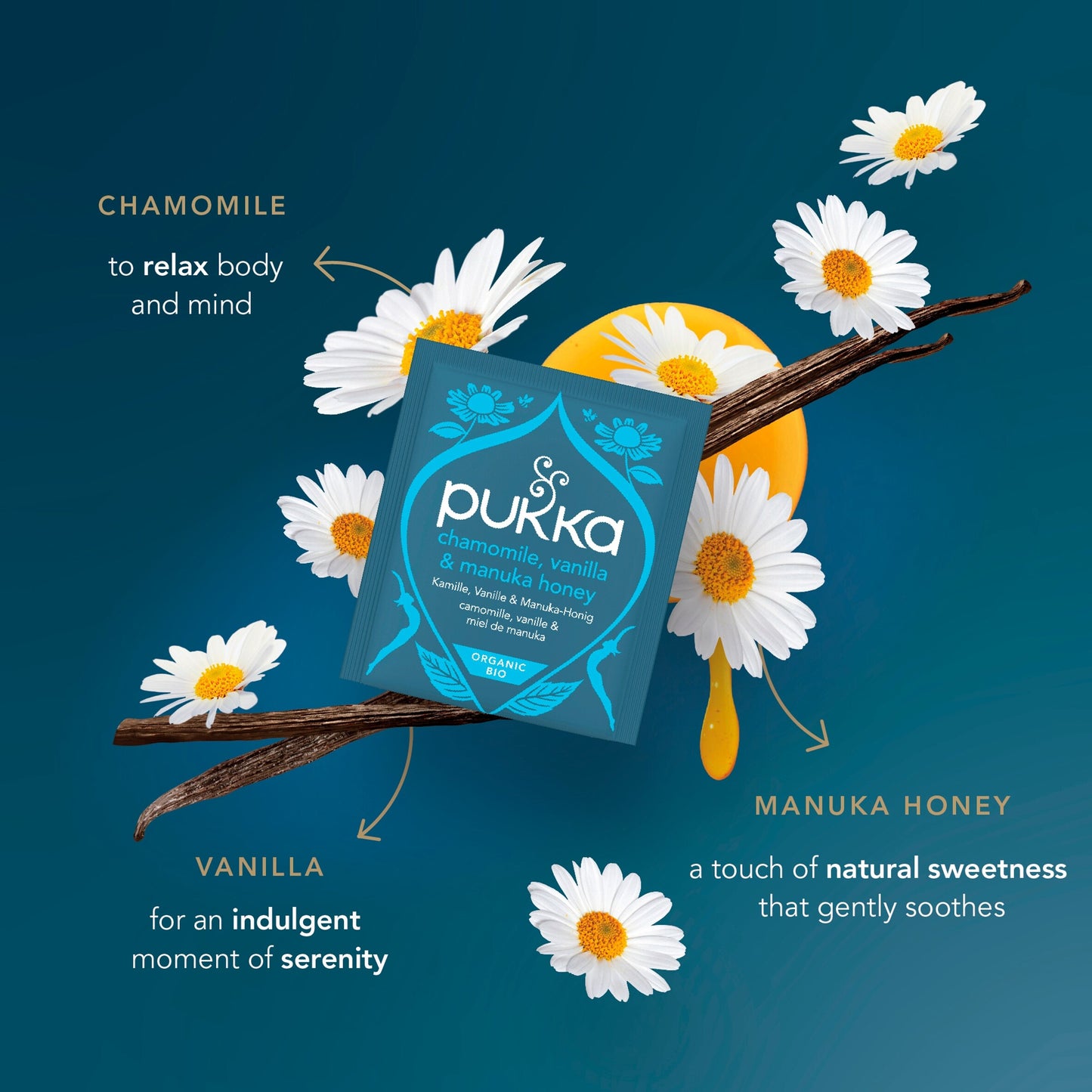 Pukka Organic Chamomile, Vanilla & Manuka Honey Tea 20 Herbal Tea Bags 32g — image 3