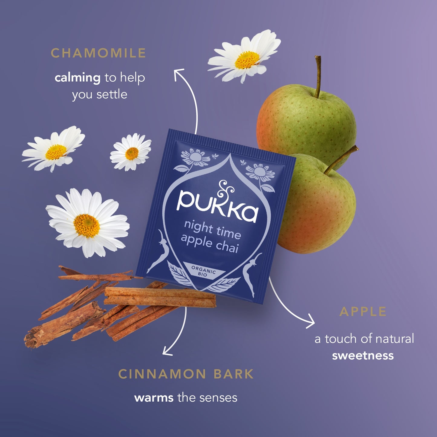 Pukka Organic Night Time Apple Chai Herbal Tea With Chamomile 20 Sleep Tea Bags 36g — image 3