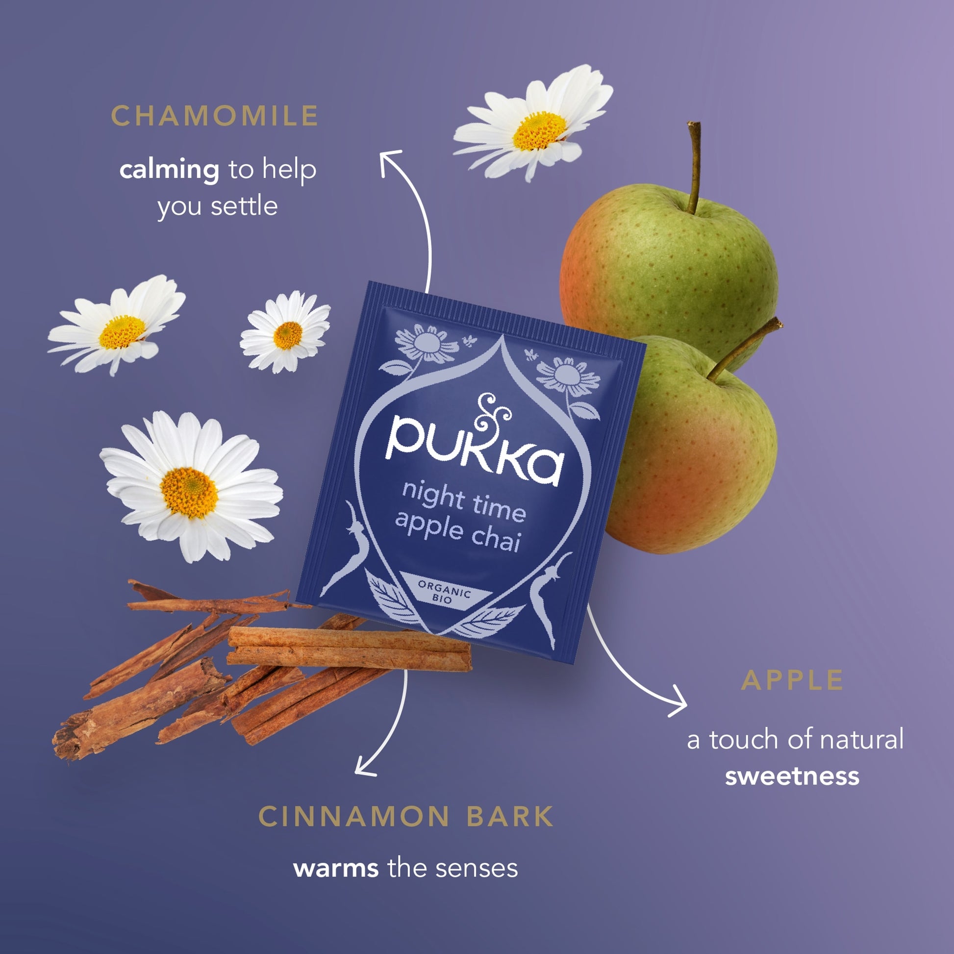 Pukka Organic Night Time Apple Chai Herbal Tea With Chamomile 20 Sleep Tea Bags 36g — image 3