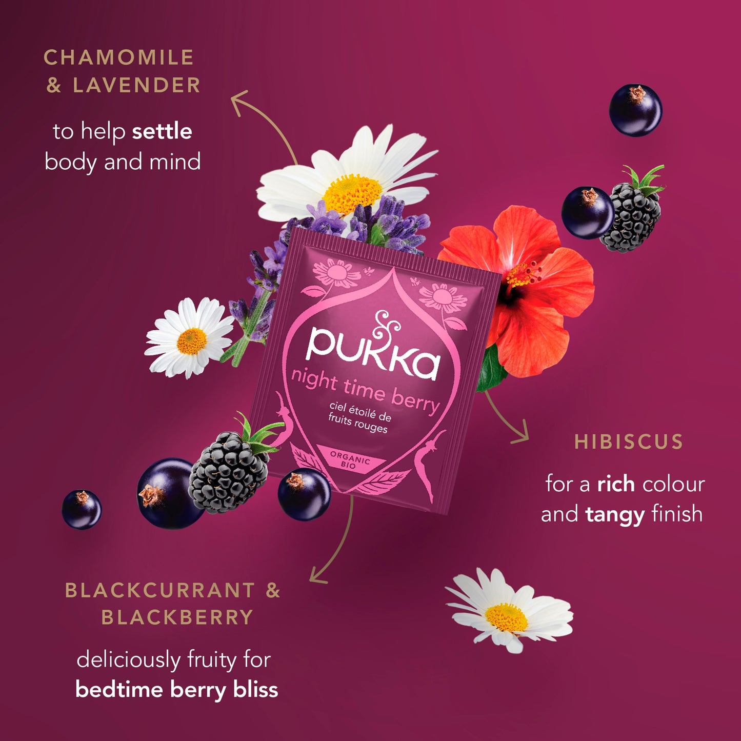 Pukka Organic Night Time Berry Herbal Tea With Chamomile 20 Sleep Tea Bags 32g — image 3