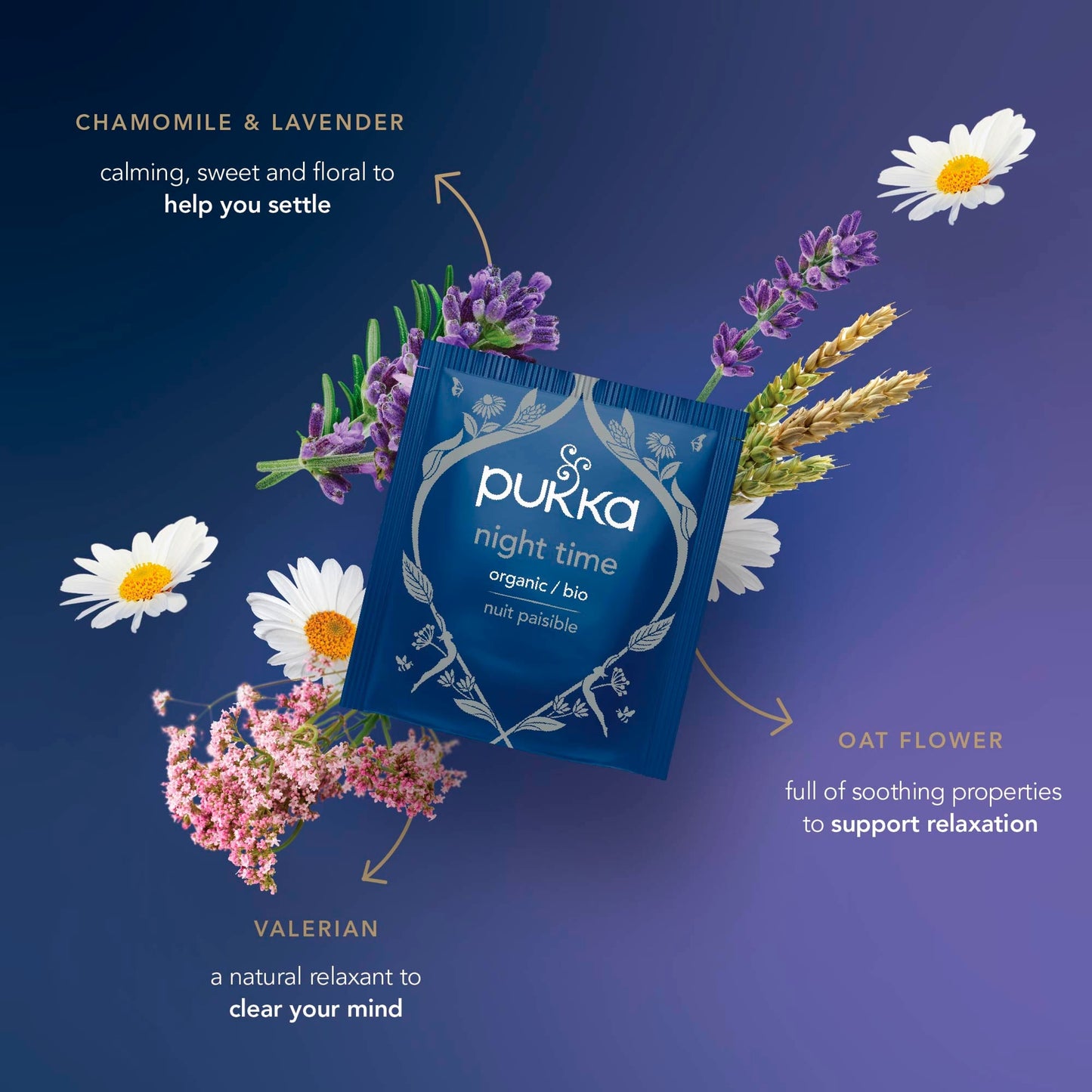 Pukka Organic Night Time Herbal Tea With Chamomile 40 Sleep Tea Bags 40g — image 2