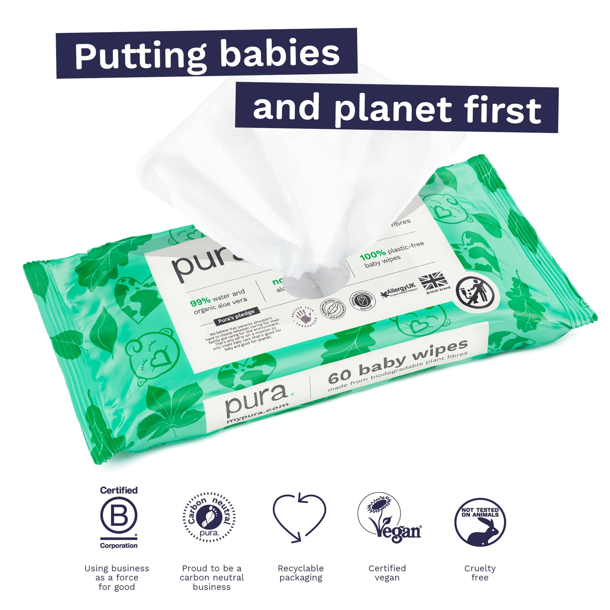 Pura Plastic Free Baby Wipes 3 x 60pk — image 4
