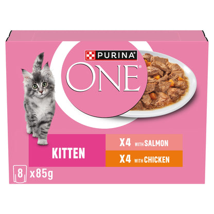 PURINA ONE Kitten Mini Fillets Salmon and Chicken Wet Cat Food 8x85g — image 1